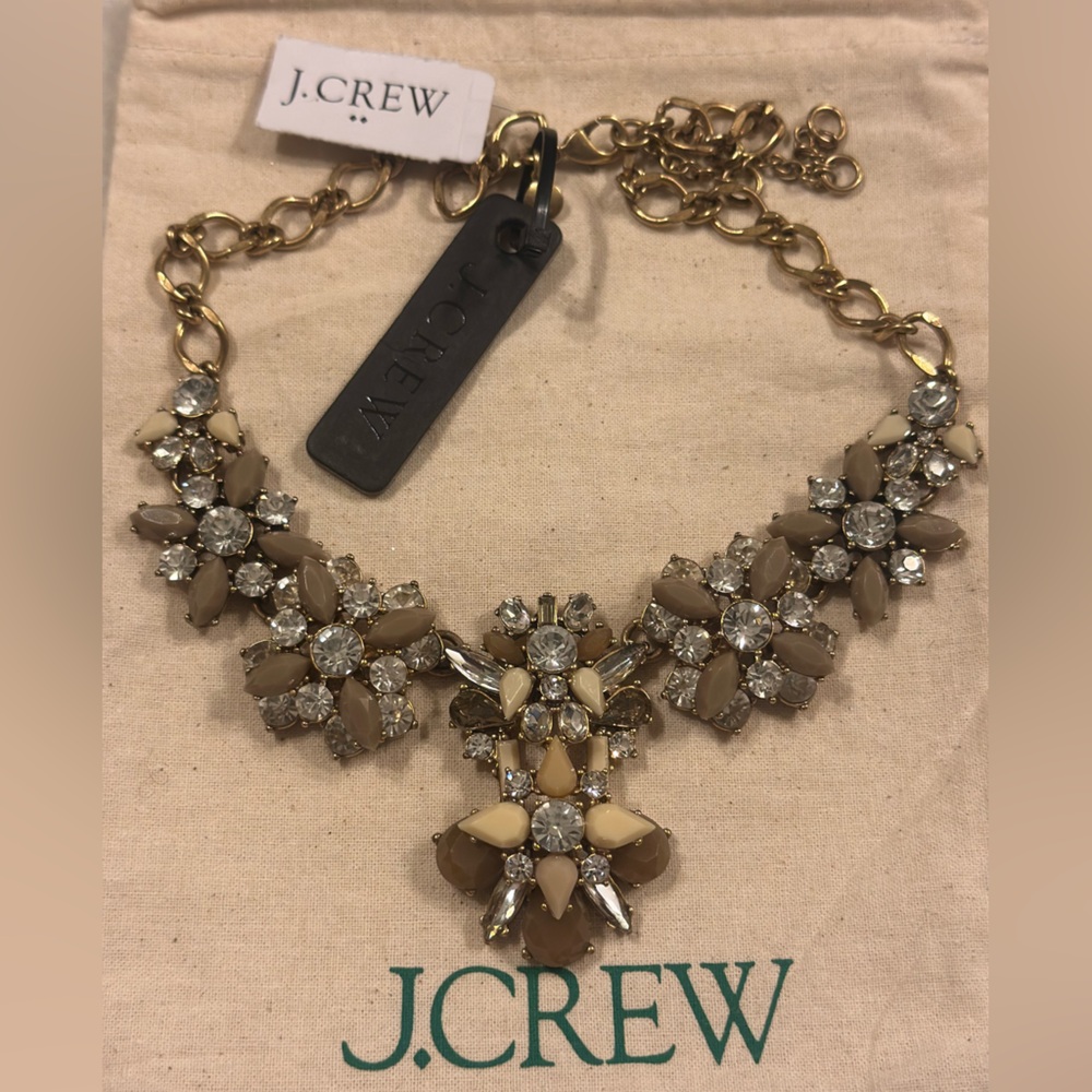 J. Crew Gold and Cream Floral Statement Necklace